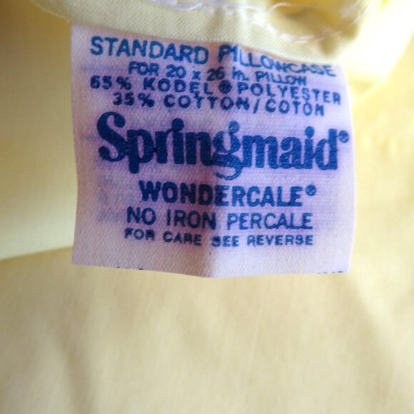 Vintage 70s Springmaid Full 1 Flat 2 Pillowcases Bright Yellow No Iron Percale - Picture 5 of 8